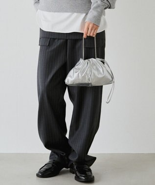 russet レザー巾着ミニショルダーバッグ(CE-1637) Silver