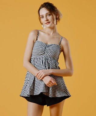 San-ai Resort（三愛水着楽園） 【WEB限定】ペプラムチェック3点セット【Beach Queen（ビーチクイーン）】 ブラック