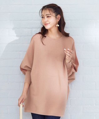 Tiaclasse 【洗える】配色ドルマンニットチュニック ライトピンク×ピンク