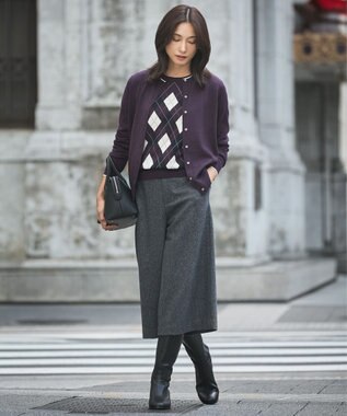 J.PRESS LADIES L 【洗える】アーガイル ツイン ニット パープル系