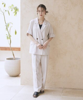 earth music&ecology 【セットアップ対応】リネンライクリラックスパンツ Stripe Ivory