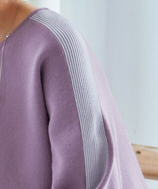 Tiaclasse 【洗える】配色ドルマンニットチュニック パープル×ラベンダー