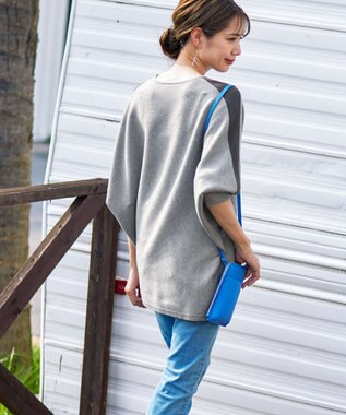 Tiaclasse 【洗える】配色ドルマンニットチュニック ライトグレー×チャコール