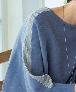Tiaclasse 【洗える】配色ドルマンニットチュニック ブルー×グレー