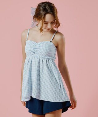 San-ai Resort（三愛水着楽園） 【WEB限定】ペプラムチェック3点セット【Beach Queen（ビーチクイーン）】 ブルー