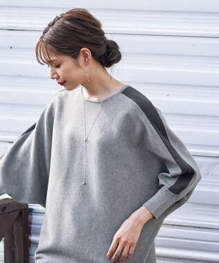 Tiaclasse 【洗える】配色ドルマンニットチュニック ライトグレー×チャコール