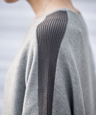 Tiaclasse 【洗える】配色ドルマンニットチュニック ライトグレー×チャコール