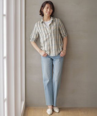 J.PRESS LADIES L 【一枚で着映え】リネンVisマドラス チェック シャツ ブラウス ベージュチェック系