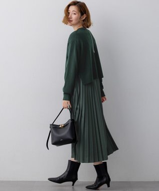 23区 L ニットセットアップ プリーツコンビ ワンピース ダークグリーン系