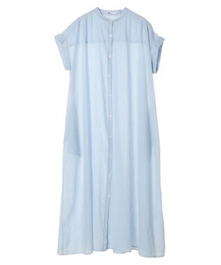 CRAFT STANDARD BOUTIQUE インド綿バンドカラーワンピース Stripe Sax