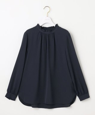 ANY SIS 【洗える】フリルネックスタンド ブラウス ネイビー
