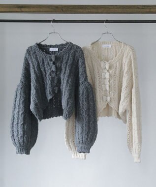 Green Parks ■ＥＳＣＡＲ　リボンボタンクロップドカーディガ Charcoal Gray