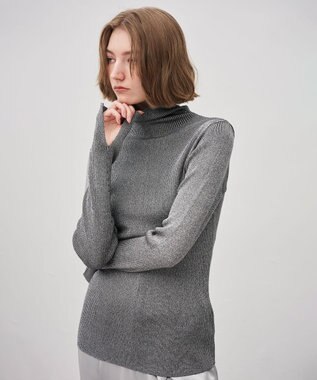 uncrave ラメニット タートルトップス シルバーグレー