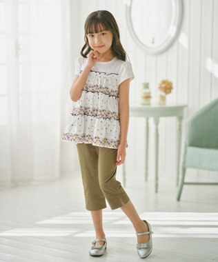 組曲 KIDS 【150-160㎝】スカラップポケット７分丈 パンツ カーキ系