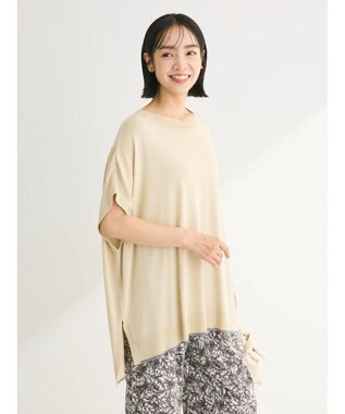 Green Parks 推しニット　裾ラインポンチョ型チュニック Gray Beige