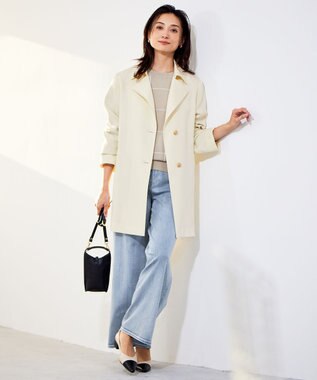 自由区 【WEB限定カラーあり・洗える】コットンナイロンミドルゲージ ニット [WEB限定]ベージュ×サックス