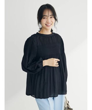 Green Parks マジョリカプリーツブラウス Black