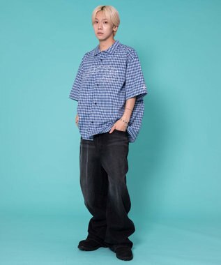 WEGO 別注PIKOチェックグラフィックシャツ（SS） ブルーチェック1