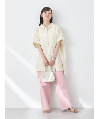 earth music&ecology 配色ステッチＢＩＧシャツ Ivory