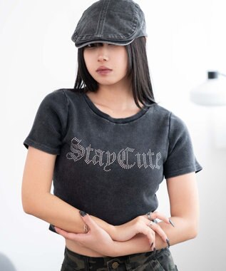 WEGO ヴィンテージウォッシュグラフィックリブT ブラック