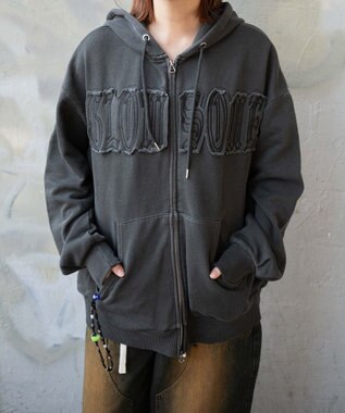 WEGO ヴィンテージウォッシュパッチワークBIGZIPパーカー スミクロ