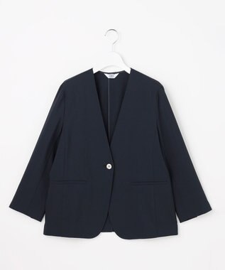 J.PRESS LADIES 【セットアップ対応】ファンマートロストレッチ ノーカラー ジャケット ネイビー系