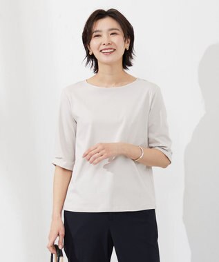 J.PRESS LADIES 【接触冷感・UVケア】スムースジャージー タックスリーブ カットソー ライトグレー系