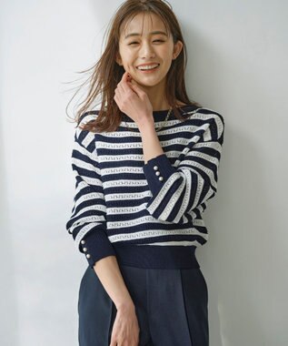 組曲 編地切替ドルマンプルオーバー ニット ネイビー×オフ系1