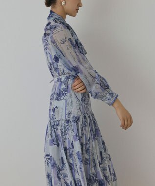 GRACE CONTINENTAL ロゴフラワ－プリントボウタイワンピース ブルー