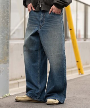 WEGO 【SMLサイズ展開】エクストラバギーデニムパンツ デニム中濃加工色