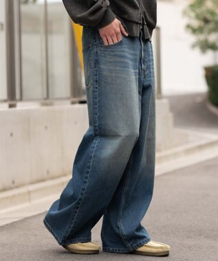 WEGO 【SMLサイズ展開】エクストラバギーデニムパンツ デニム中濃加工色