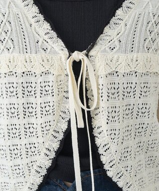 earth music&ecology ミニスカラップ透かし編みニットカーディガン Ivory