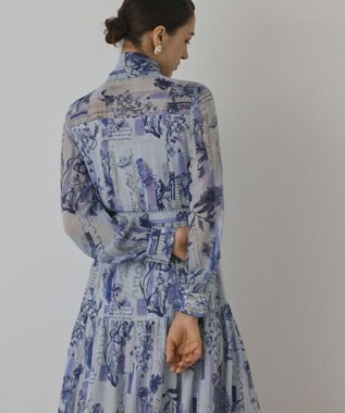 GRACE CONTINENTAL ロゴフラワ－プリントボウタイワンピース ブルー