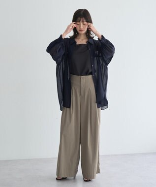 YECCA VECCA 綿麻シアーボリュームギャザーシャツ Navy