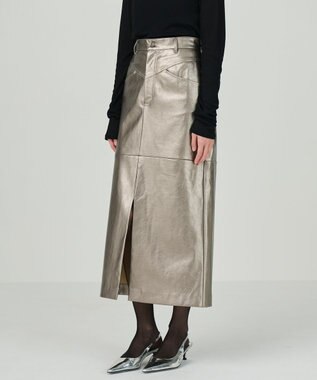 GRACE CONTINENTAL クラッシュレザータイトスカート ブロンズ