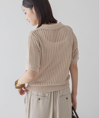 AMERICAN HOLIC 衿付きメッシュ編み半袖ニットプルオーバー Light Beige