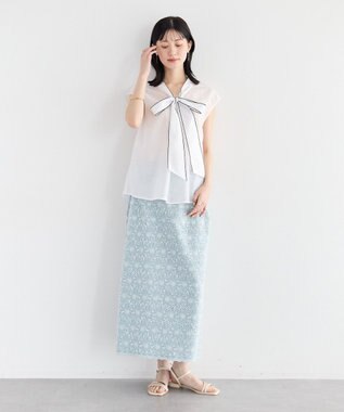 YECCA VECCA フラワーレースロングナロースカート Light Blue
