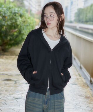 WEGO 【ユニセックス着用ITEM/SMLサイズ展開】ボンディングZIPパーカー ブラック