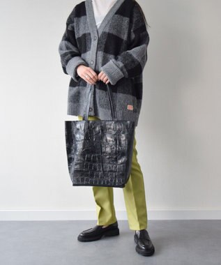 INTER-CHAUSSURES 【ANDREA CARDONE ITALI】ファスナー付き型押しレザートートバッグ ブラック型押