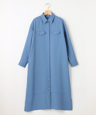 組曲 【サッシュベルト付き】パールボタンシャツワンピース ブルー系