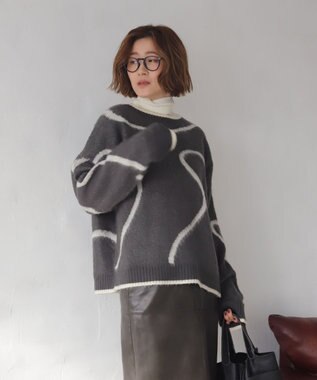 WEGO 【25年秋冬新作】ニュアンスライン配色プルオーバー ブラック中濃色