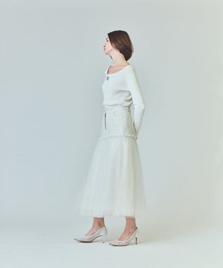 GRACE CONTINENTAL ツイードコンビチュールスカート ホワイト