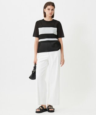 ICB 【洗える】 シアースムースボーダー ニット ブラック×オフホワイト系