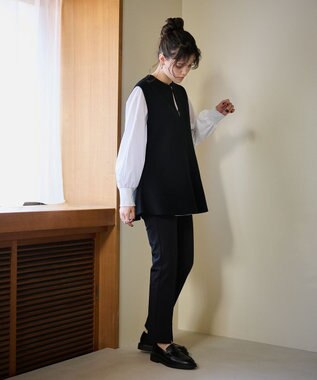 #Newans 【洗える】スリットネックフレアベスト ブラック