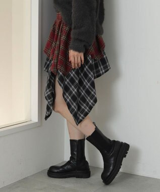 WEGO アシンメトリーチェックミニスカパン レッドその他