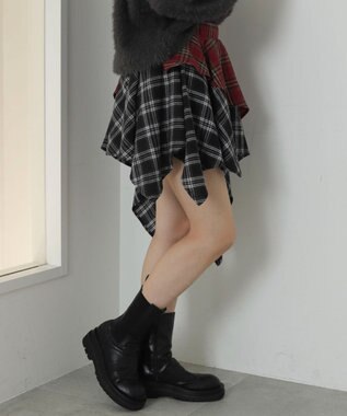 WEGO アシンメトリーチェックミニスカパン レッドその他