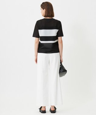 ICB 【洗える】 シアースムースボーダー ニット ブラック×オフホワイト系