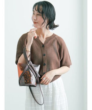 Te chichi 【2WAY/マシンウォッシャブル】ペーパータッチハーフスリーブニット ブラウン
