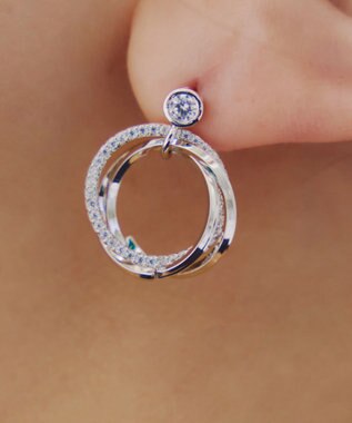 Tiaclasse 【金属アレルギー対応】　ストーンフープバインドピアス シルバー