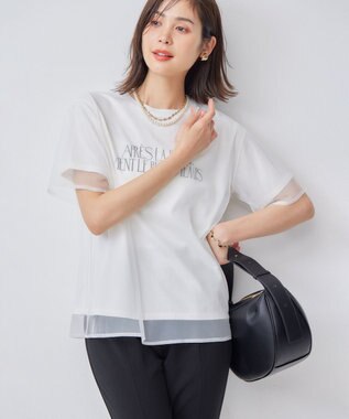 組曲 【WEB限定】チュールレイヤードロゴTシャツ アイボリー系